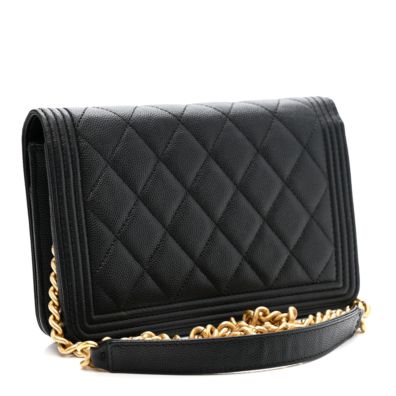 Chanel Caviar Quilted Boy Wallet On Chain WOC Black