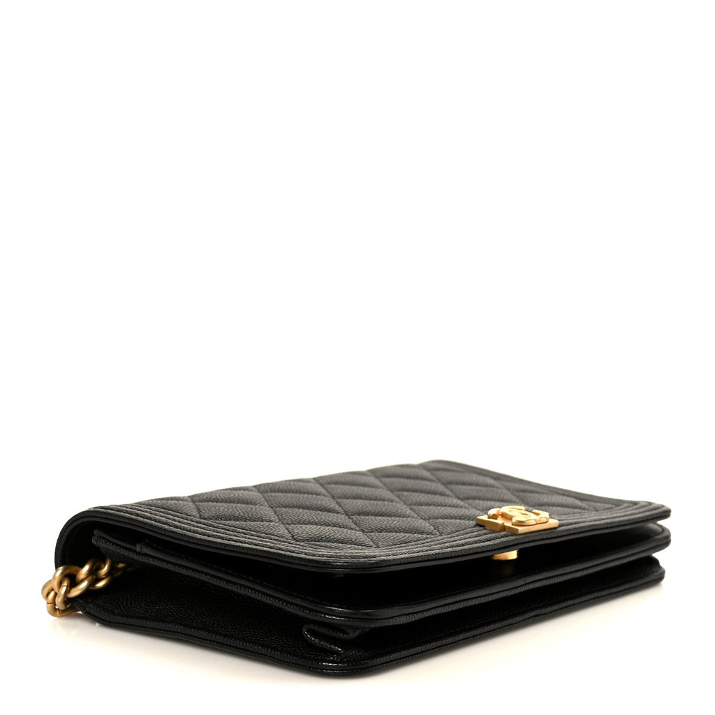 Chanel Caviar Quilted Boy Wallet On Chain WOC Black