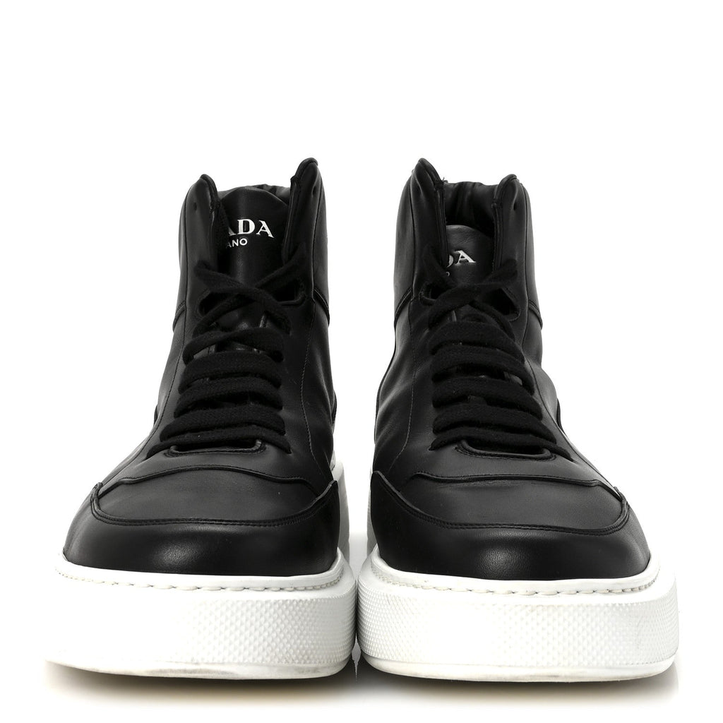 Prada Vitello Soft Uomo Mens High Top Sneakers 12 Black
