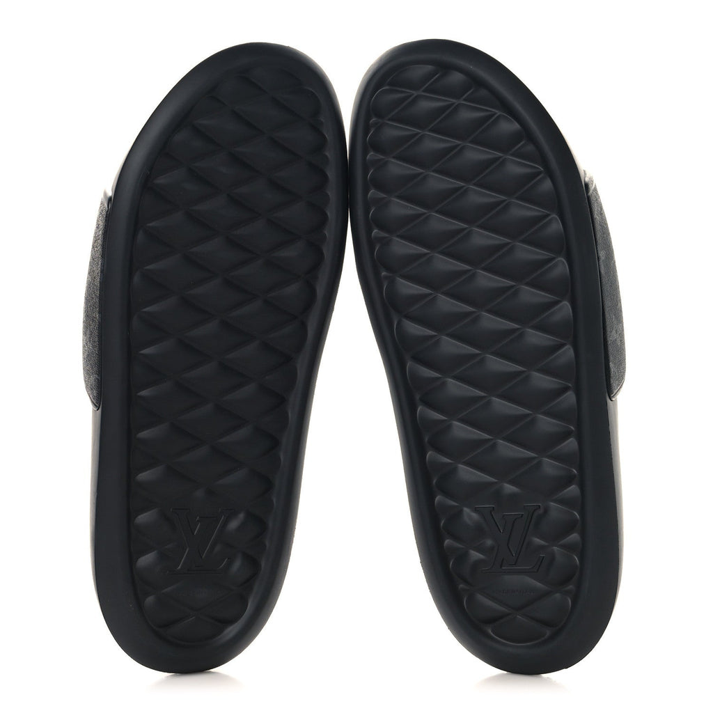 Louis Vuitton Rubber Monogram Eclipse Mens Waterfront Mules 12 Black
