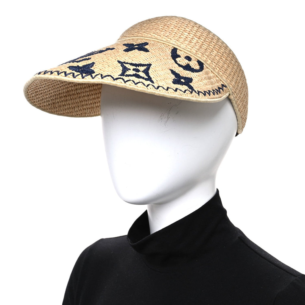 Louis Vuitton Calfskin Raffia Monogram Strawgram Visor Natural Blue