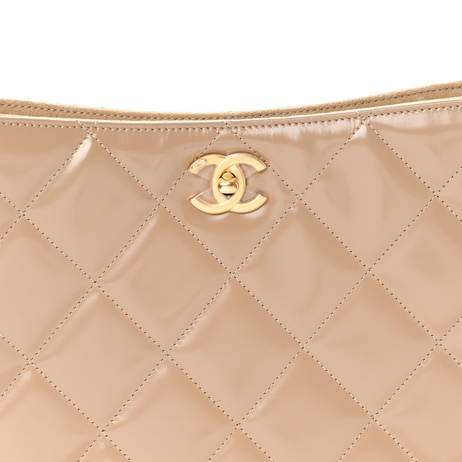 Chanel Shiny Calfskin Suede Goatskin Quilted Hobo Beige