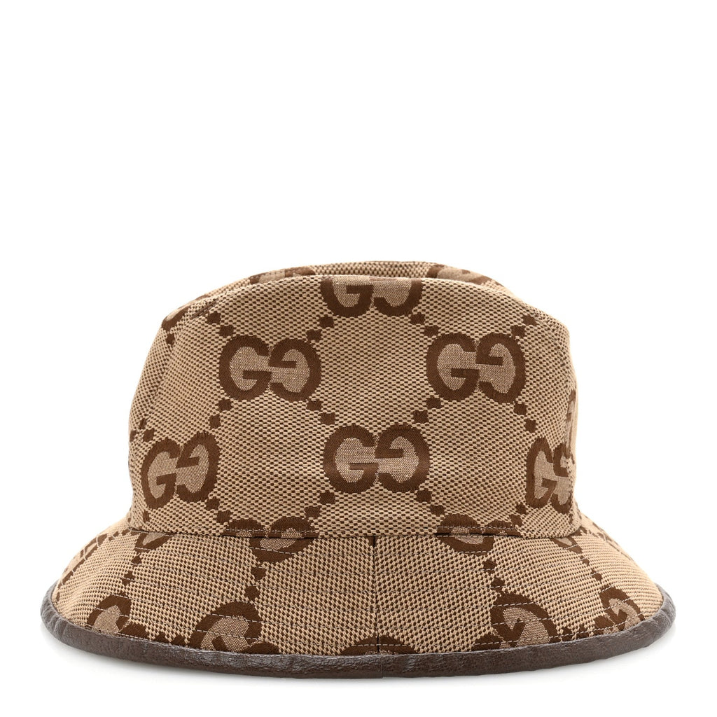 Gucci Monogram Jumbo GG Bucket Hat L Camel Ebony New Acero