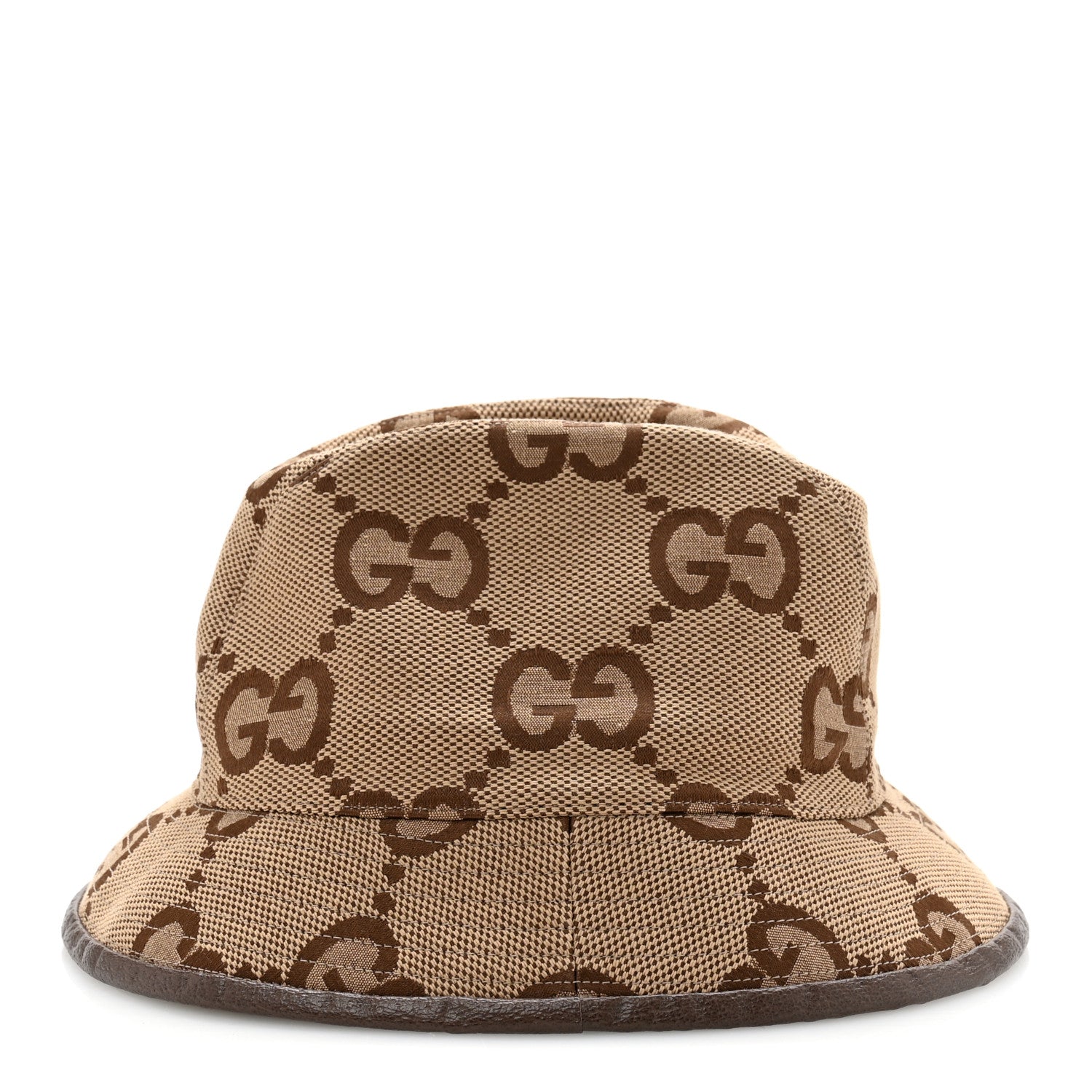 Gucci Monogram Jumbo GG Bucket Hat L Camel Ebony New Acero
