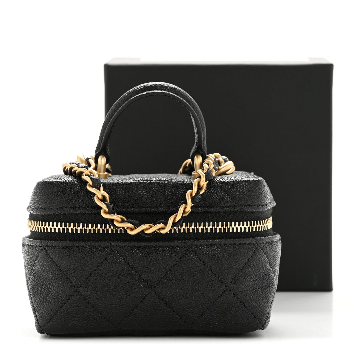 Chanel Caviar Quilted Mini Top Handle Vanity With Chain Black