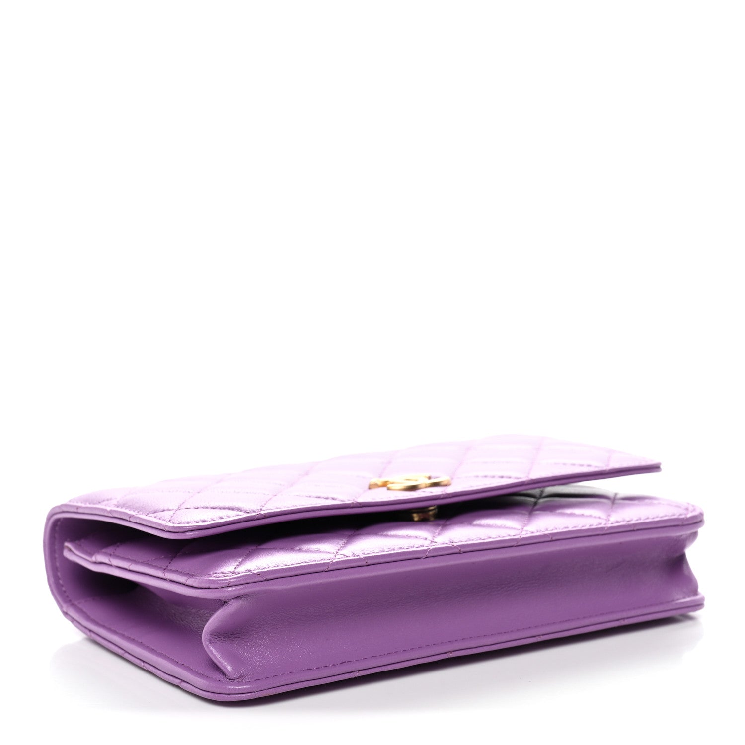 Chanel Lambskin Quilted Pick Me Up Wallet On Chain WOC Purple