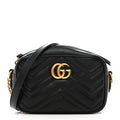 Gucci Calfskin Matelasse Mini GG Marmont Chain Shoulder Bag Black