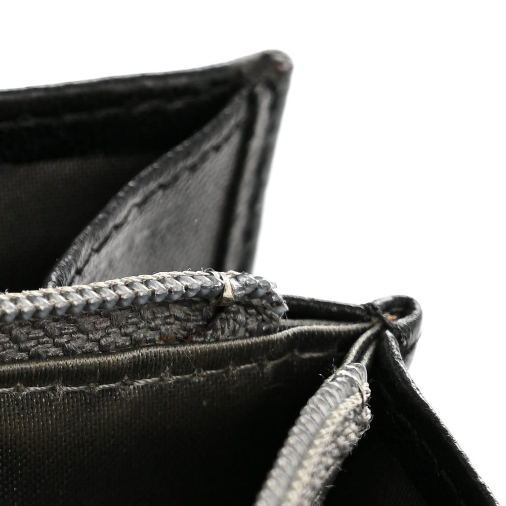 Lambskin Camellia Embossed Zip Around Organizer Wallet Black