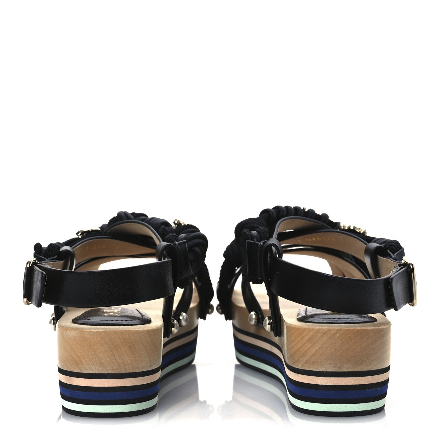 Calfskin Cord Pearl CC Sandals 38 Black