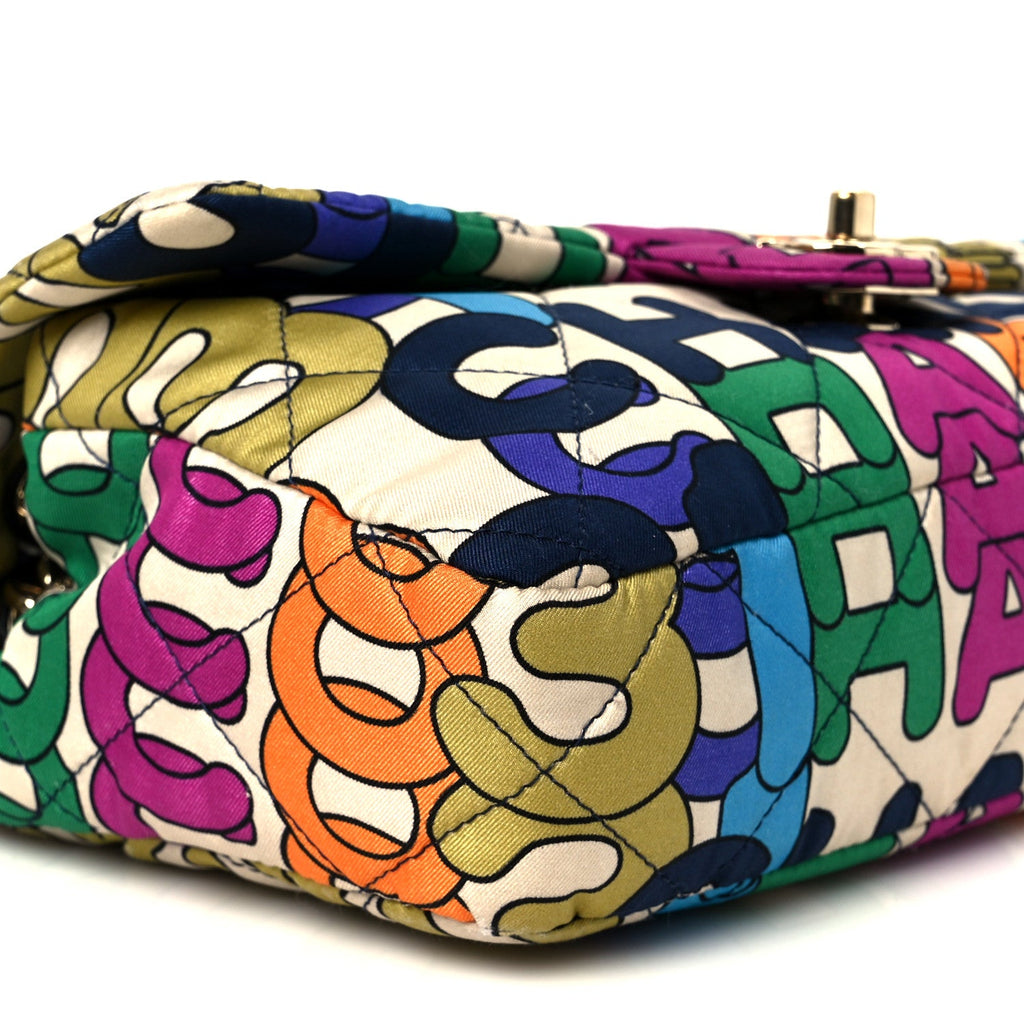 Chanel Printed Fabric Quilted Logo Single Flap Bag Multicolor