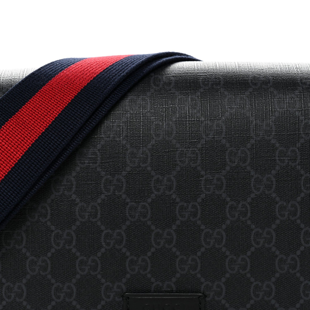Gucci GG Supreme Monogram Appia Calfskin Web Crossbody Bag Black Grey