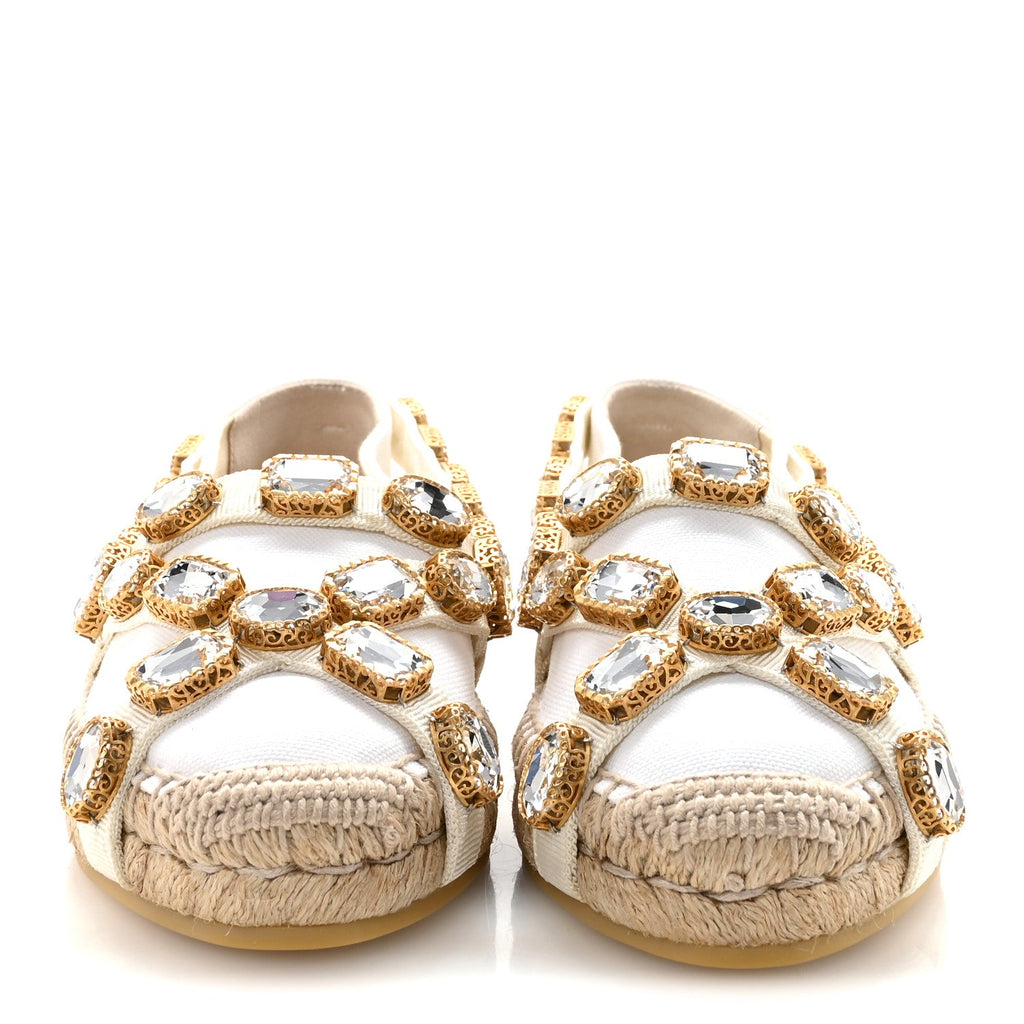 Gucci Canvas Crystal Embellished Espadrilles 36.5 Great White