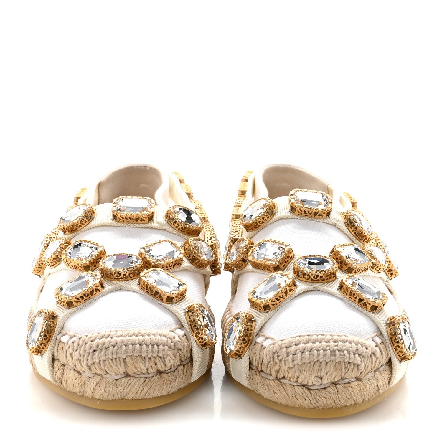 Gucci Canvas Crystal Embellished Espadrilles 36.5 Great White