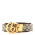 Gucci GG Supreme Monogram Plutone Calfskin Double G Reversible 30mm Belt 95 38 Beige Ebony New Acero