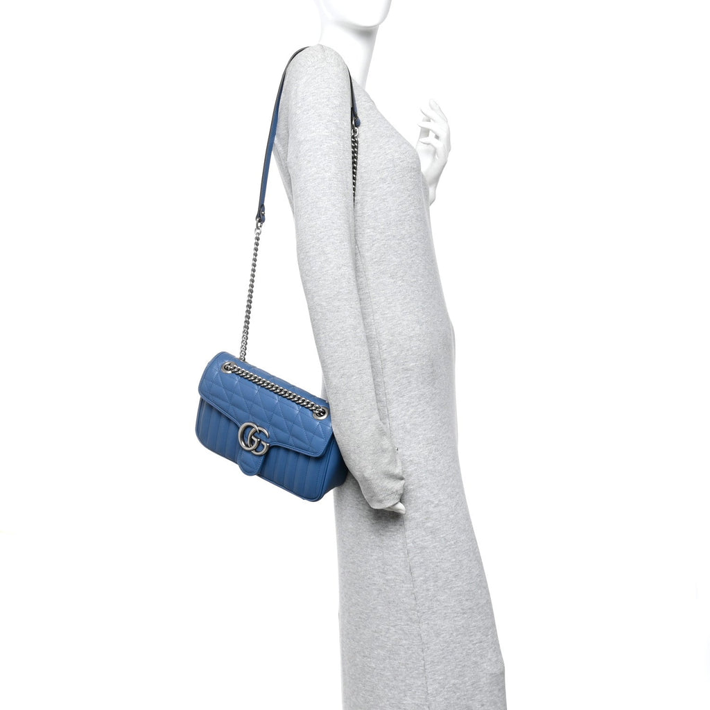 Gucci Calfskin Matelasse Aria Small GG Marmont Shoulder Bag  Clear Blue