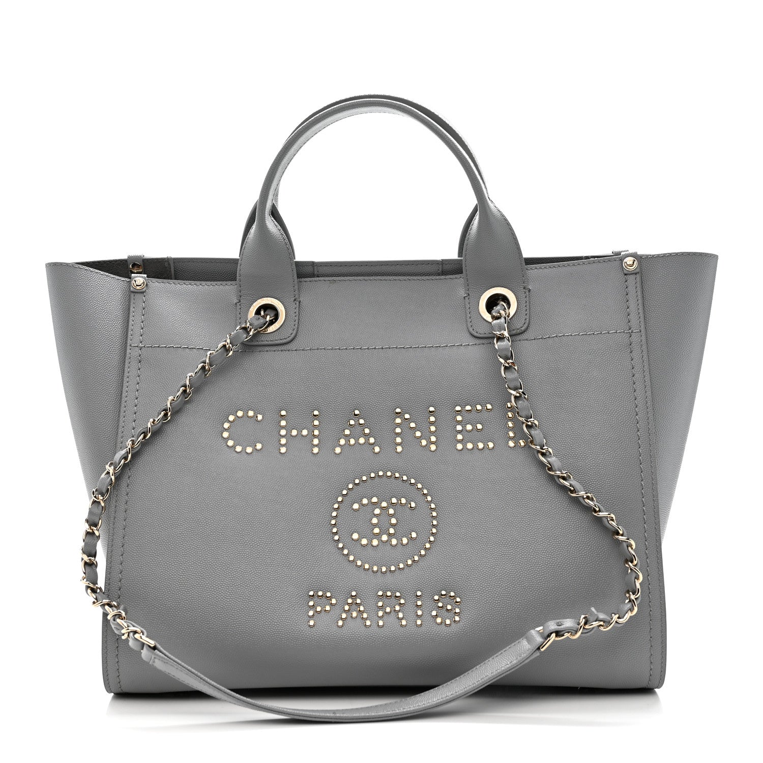 Chanel Caviar Studded Medium Deauville Tote Grey