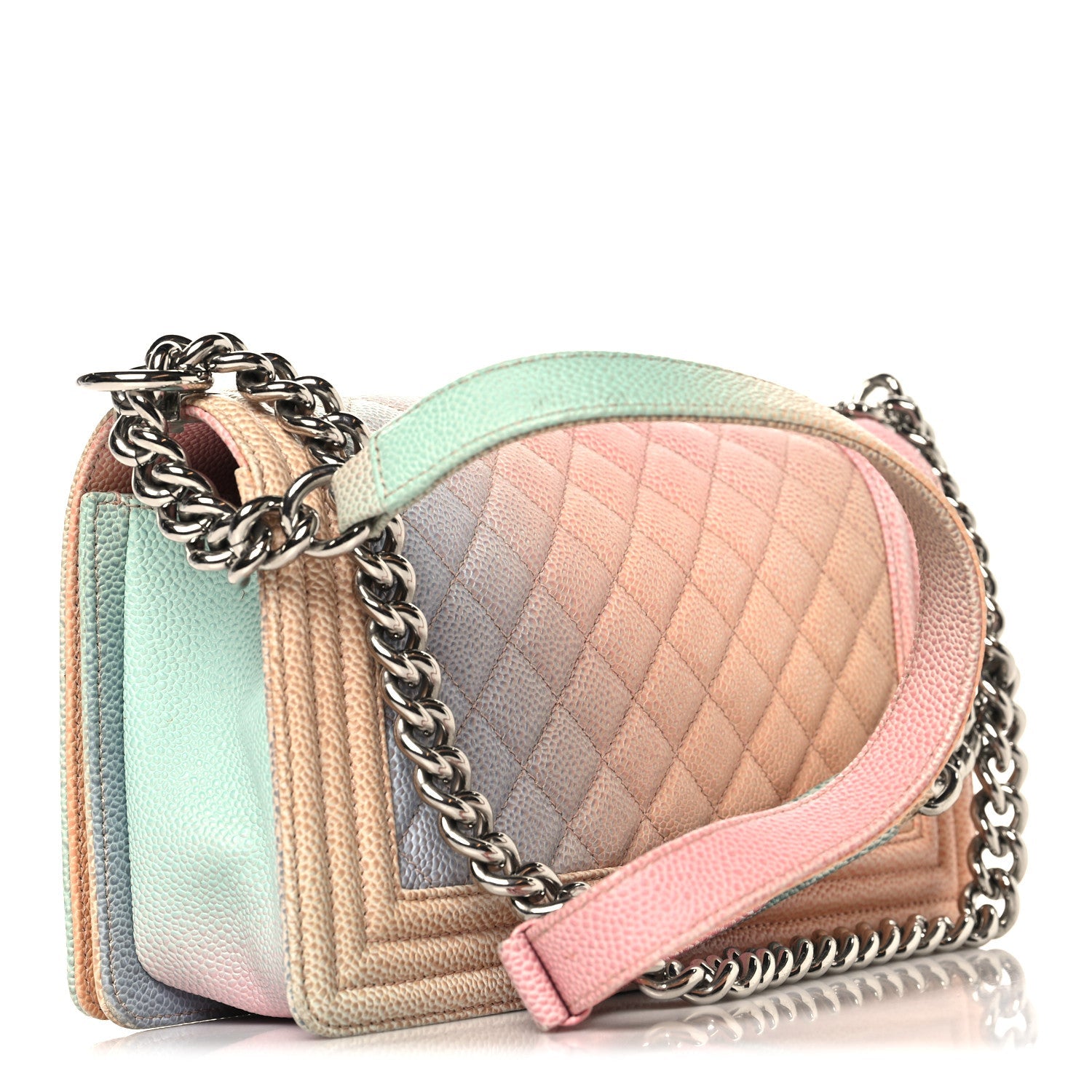 Chanel Caviar Quilted Medium Cuba Rainbow Boy Flap Pink Multicolor