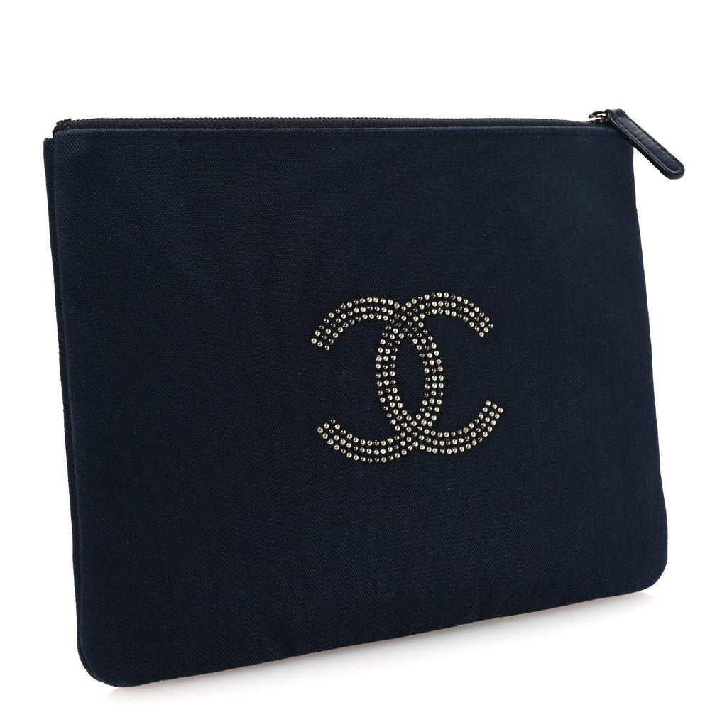 Canvas Studded CC Medium Cosmetic Pouch Navy