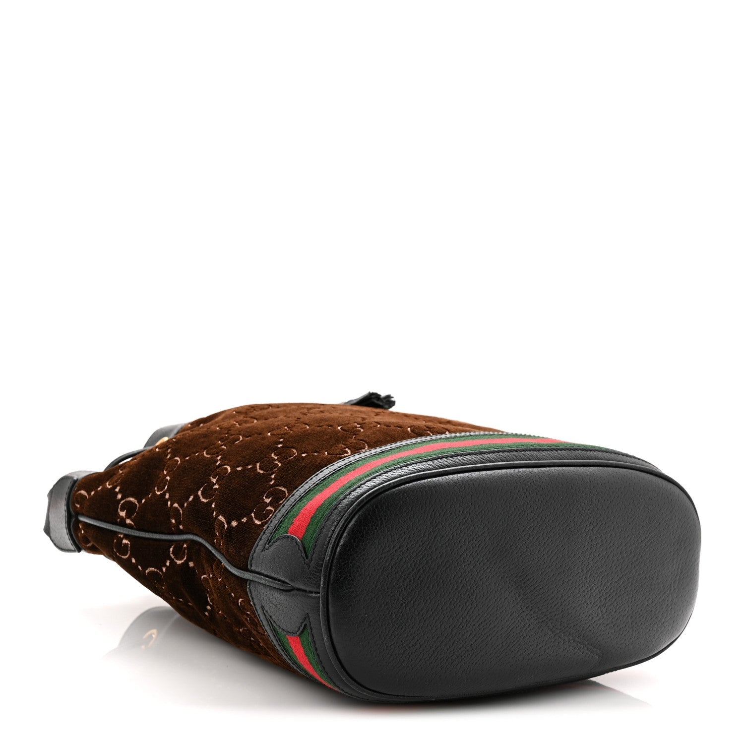 Gucci Velvet GG Monogram Textured Calfskin Web Bucket Bag Brown Black