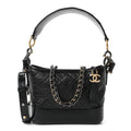 Chanel Aged Calfskin Quilted Small Gabrielle Logo Hobo Black