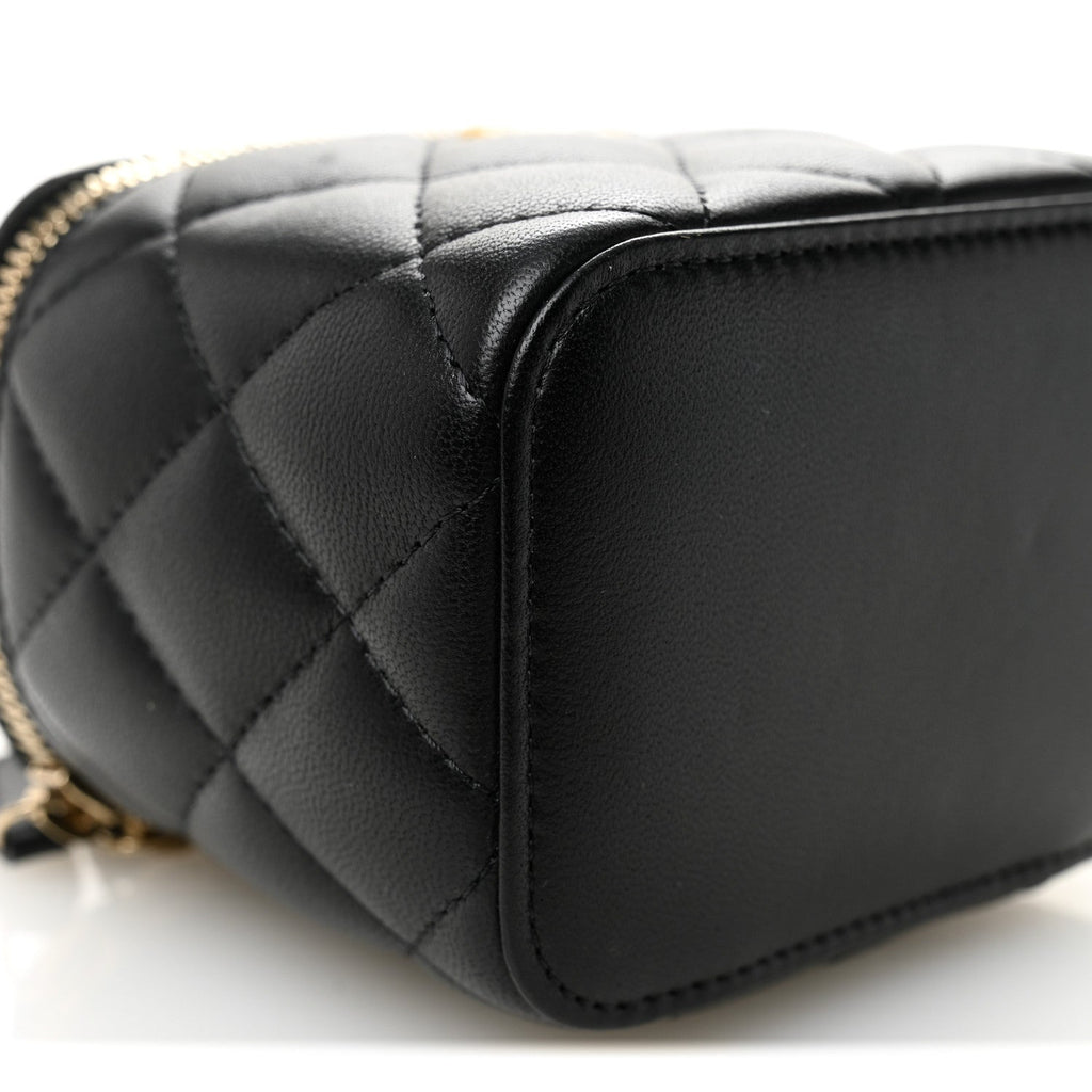 Chanel Lambskin Quilted Mini Pearl Crush Vanity Case With Chain Black