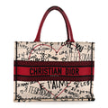 Christian Dior Canvas Embroidered Medium Dioramour Graffiti Book Tote Latte Multicolor