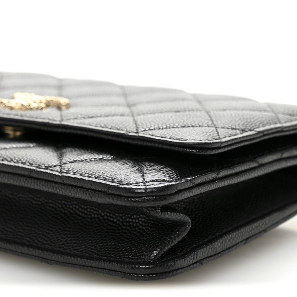 Chanel Caviar Quilted Perforated Metal CC Wallet On Chain WOC Black