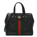 Gucci Textured Calfskin Web Small Ophidia Tote Bag Black