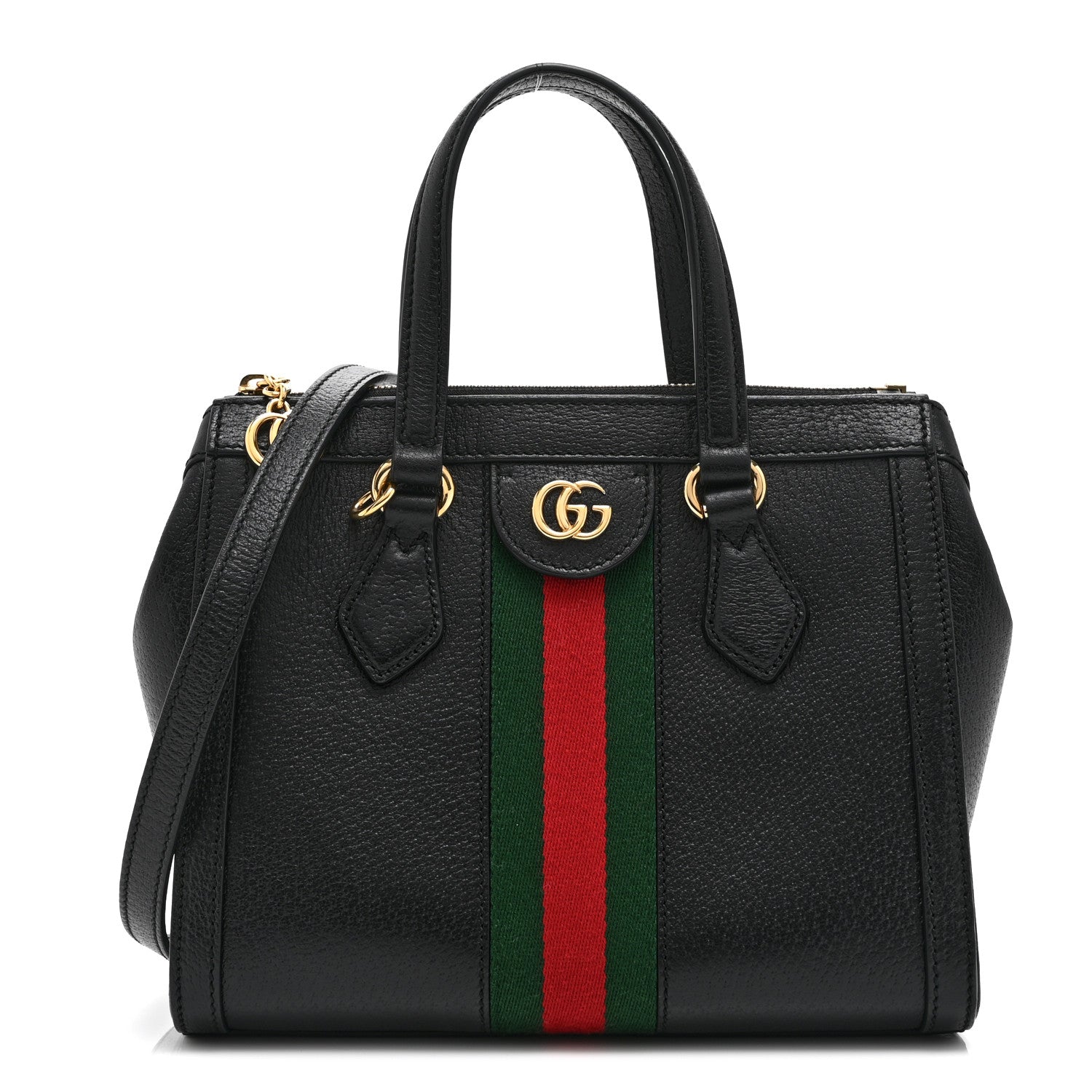 Gucci Textured Calfskin Web Small Ophidia Tote Bag Black