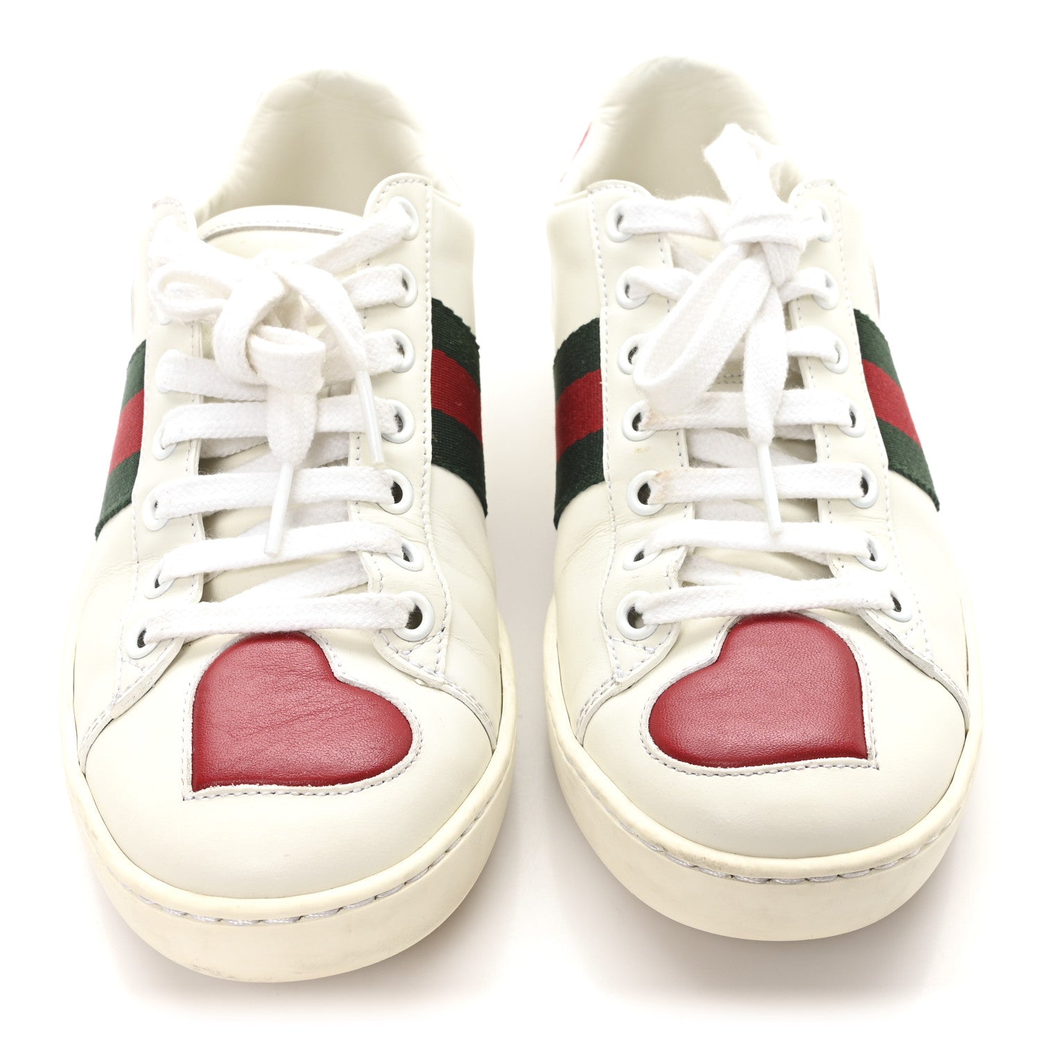 Gucci Calfskin Web Heart Embroidered Womens Ace Sneakers 36 White