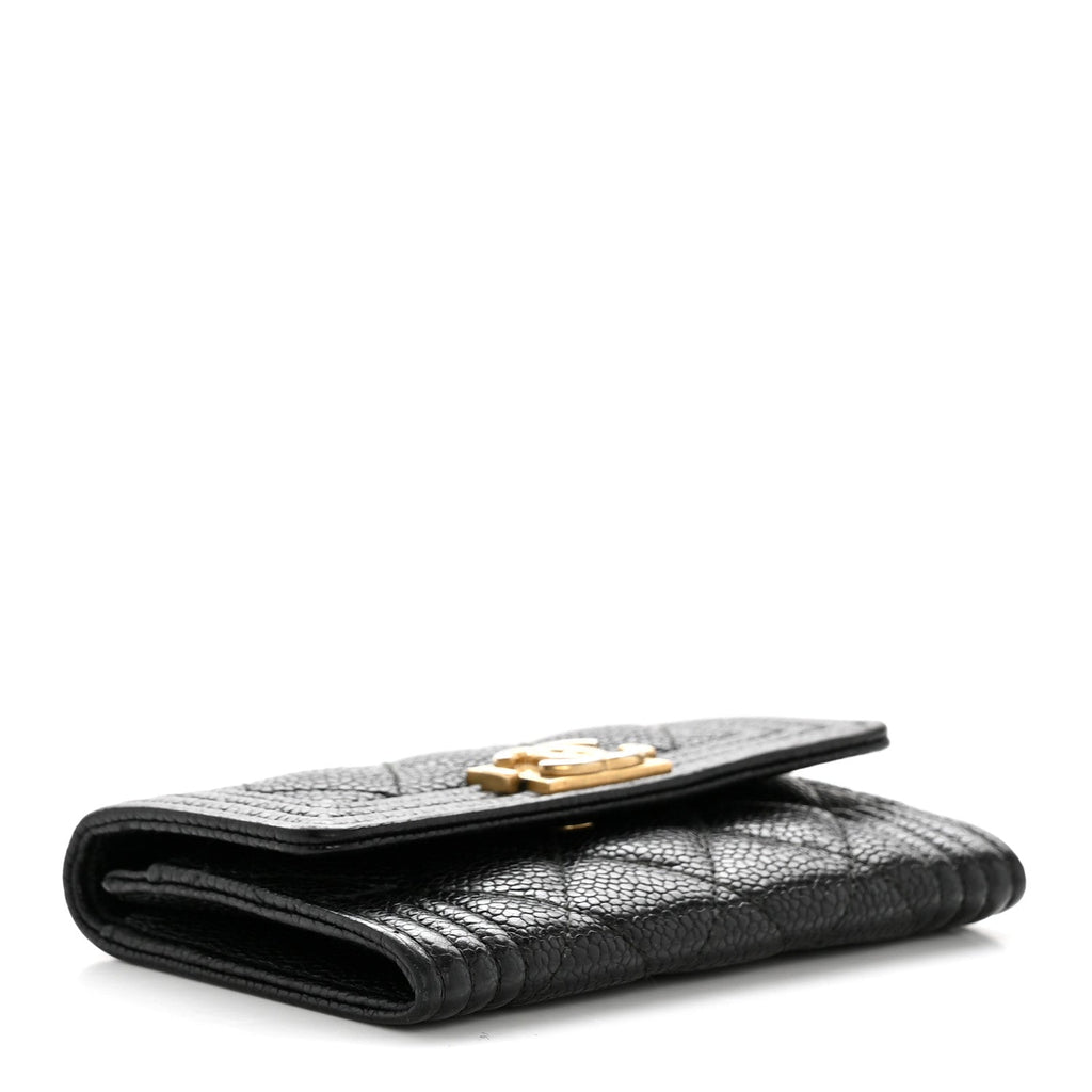 Caviar Quilted Boy Flap Card Holder Black