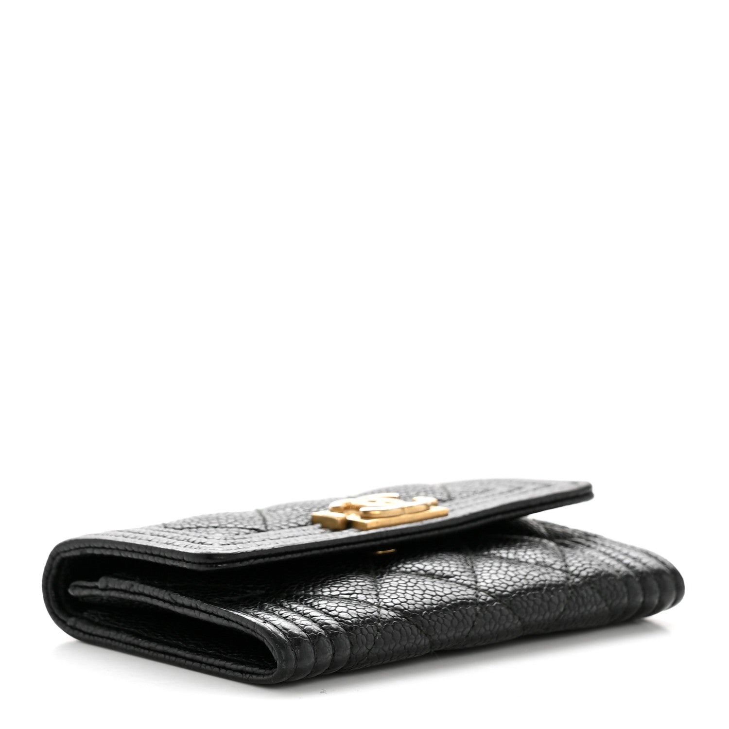 Caviar Quilted Boy Flap Card Holder Black