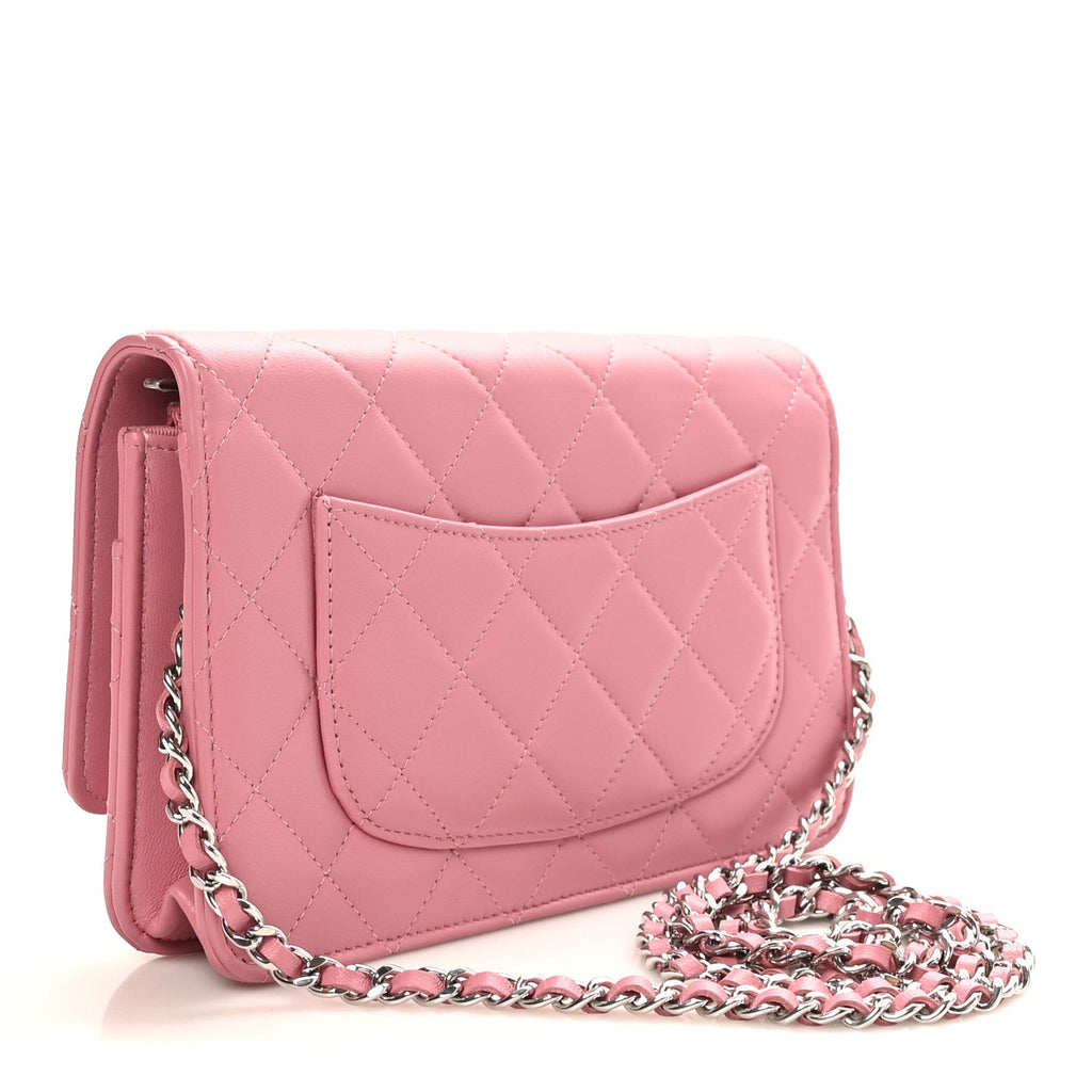 Chanel Lambskin Quilted Crystal Star Wallet On Chain WOC Pink