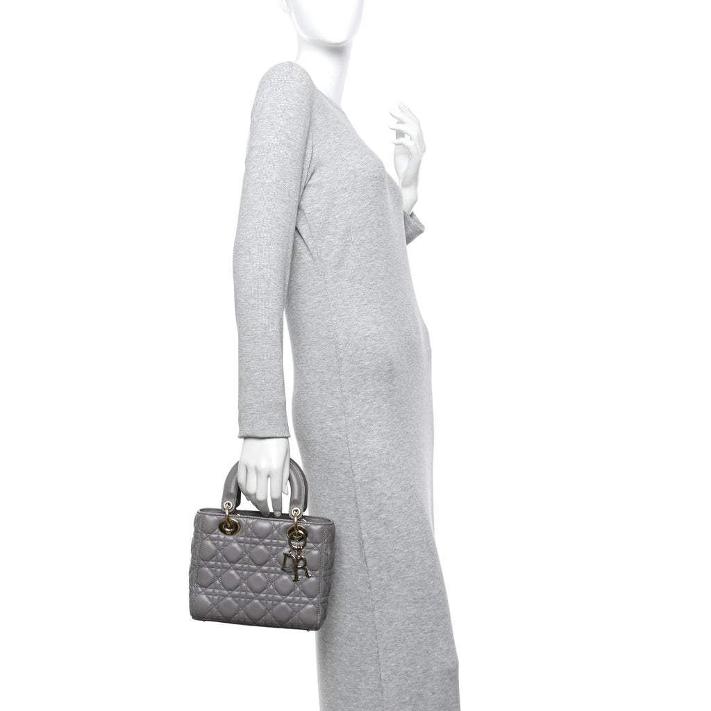 Christian Dior Lambskin Cannage Small Lucky Badges My Lady Dior Grey