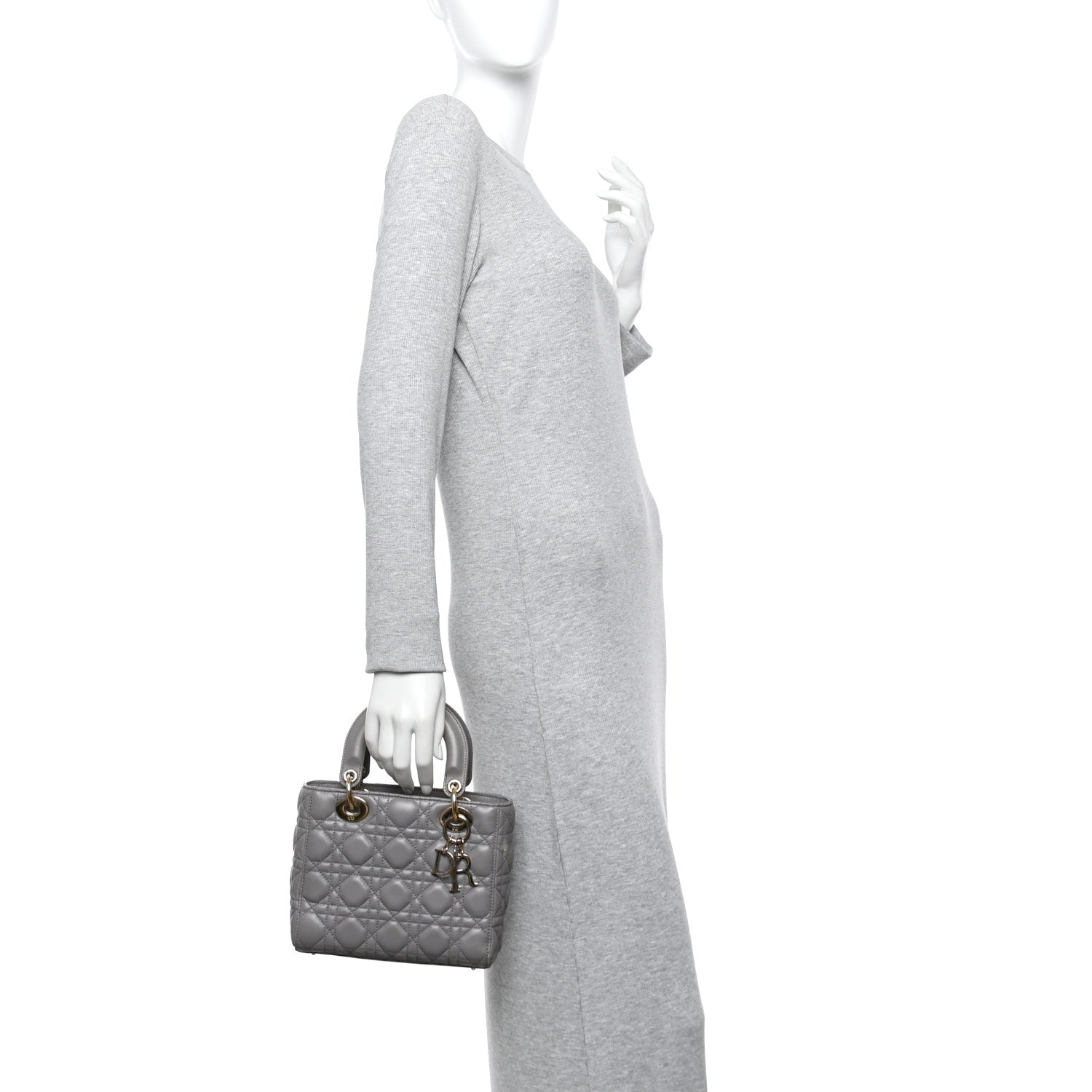 Christian Dior Lambskin Cannage Small Lucky Badges My Lady Dior Grey