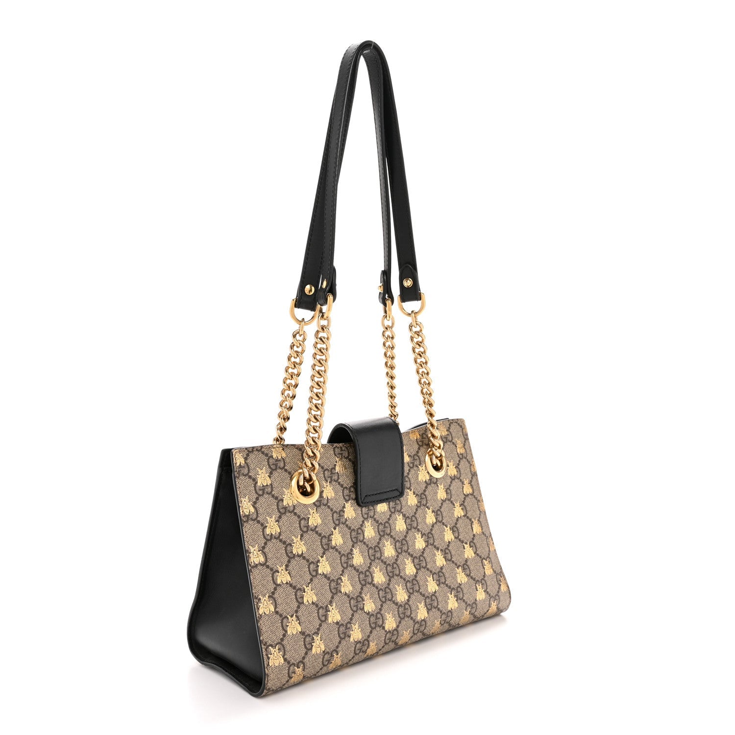 Gucci GG Supreme Monogram Bees Small Padlock Tote Beige Oro Black