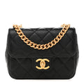 Chanel Shiny Goatskin Quilted Mini Chain Strap Flap Black