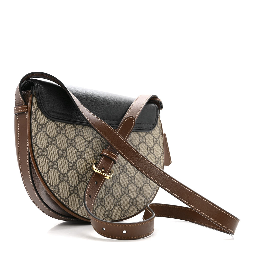 Gucci GG Supreme Monogram Calfskin Small Padlock Messenger Shoulder Bag Beige Black Cuir