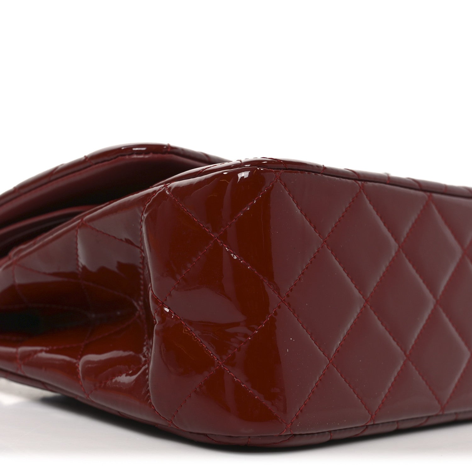 Chanel Patent Quilted Jumbo Double Flap Dark Red