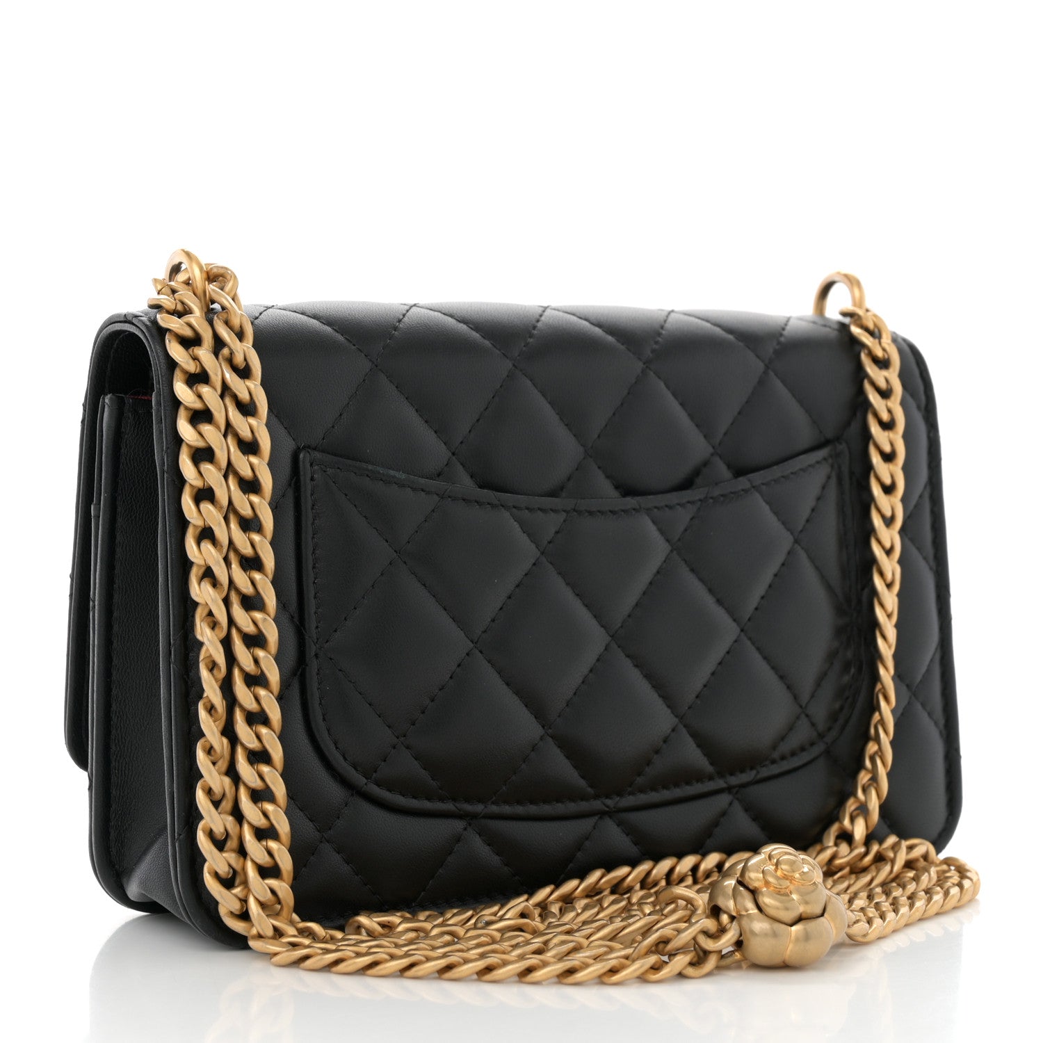 Chanel Lambskin Quilted Sweet Camellia Wallet On Chain WOC Black
