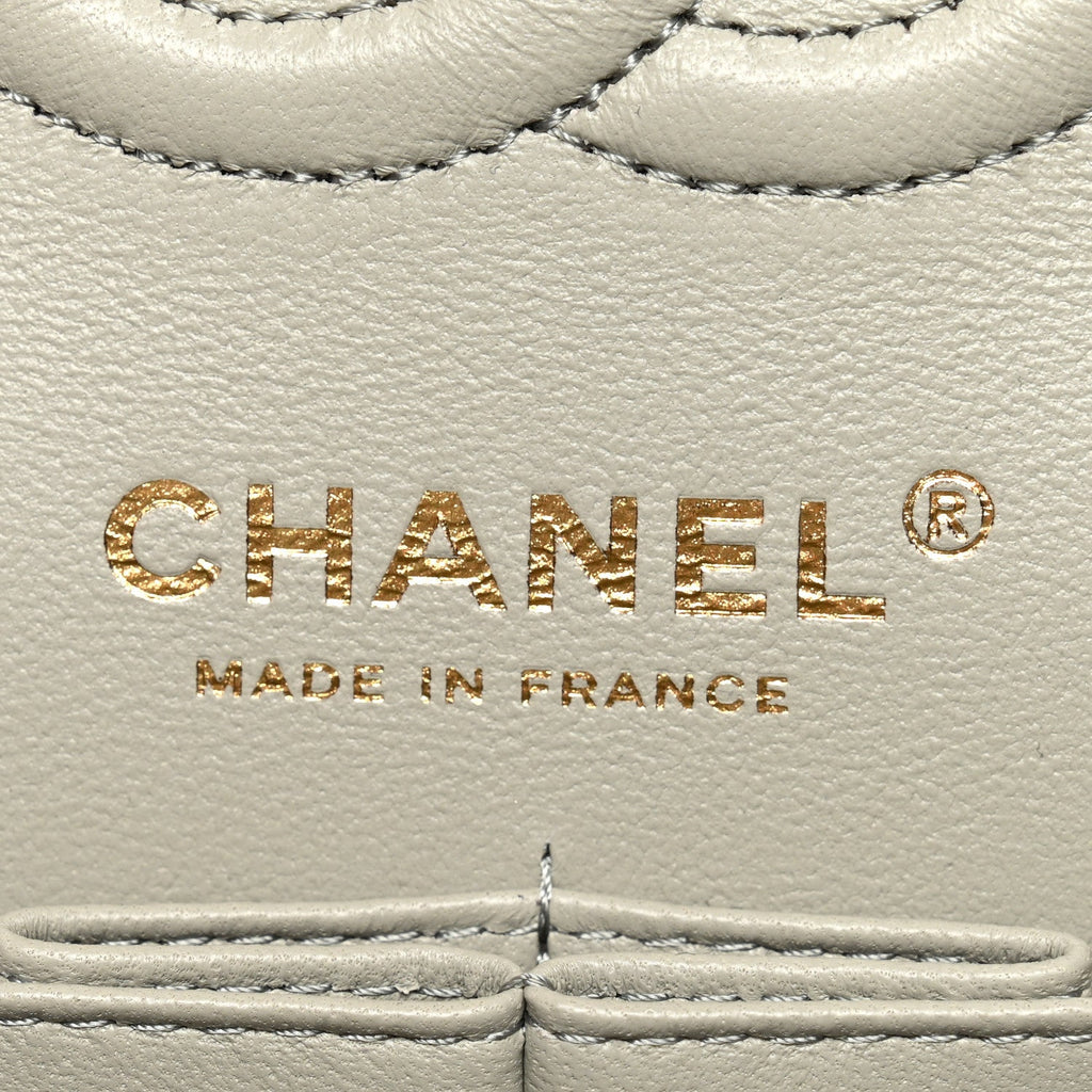 Chanel Lambskin Quilted Small Double Flap Grey