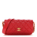 Chanel Caviar Quilted Yours Buttons Phone Holder With Chain Red