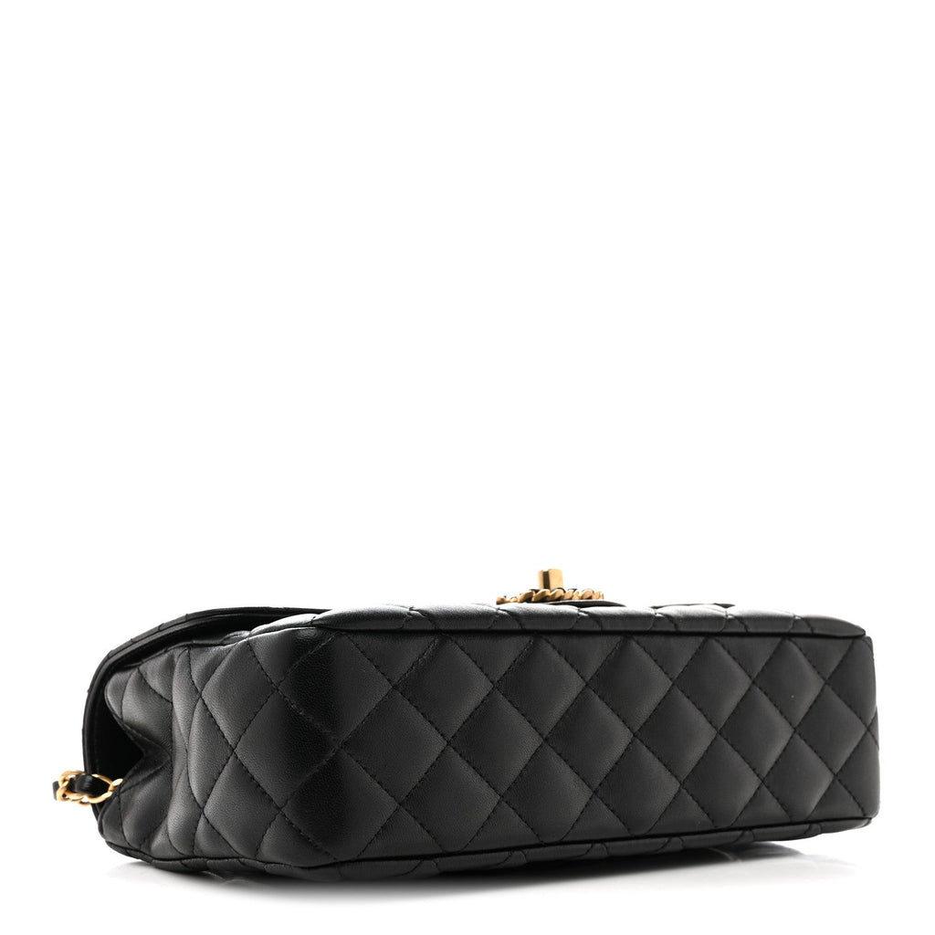 Chanel Lambskin Quilted Small Strass On Top Flap Bag Black