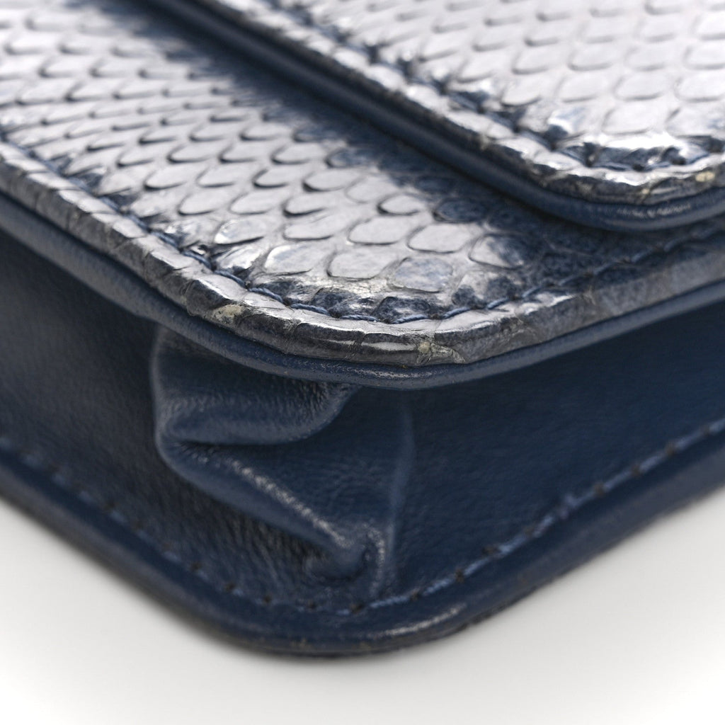 Chanel Snakeskin Wallet On Chain WOC Blue
