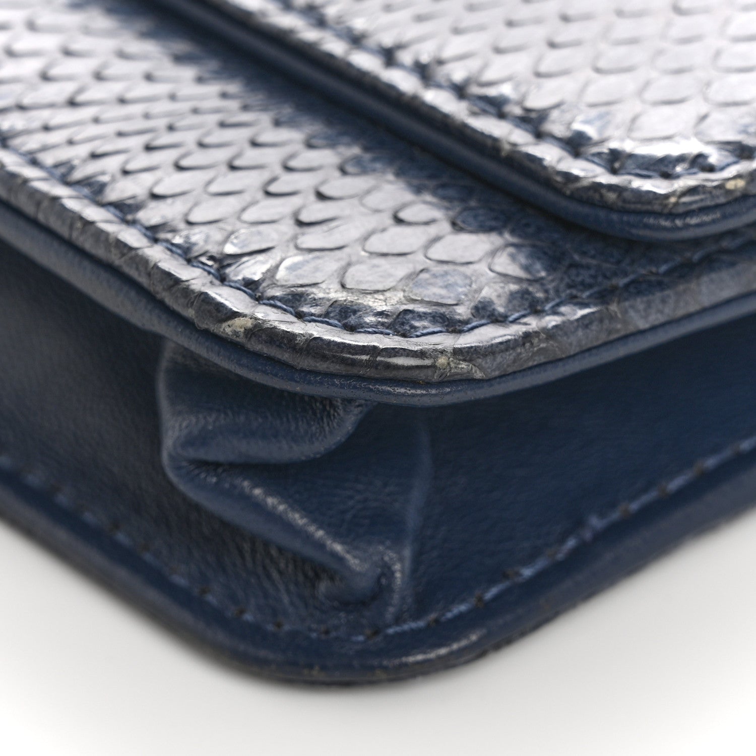 Chanel Snakeskin Wallet On Chain WOC Blue