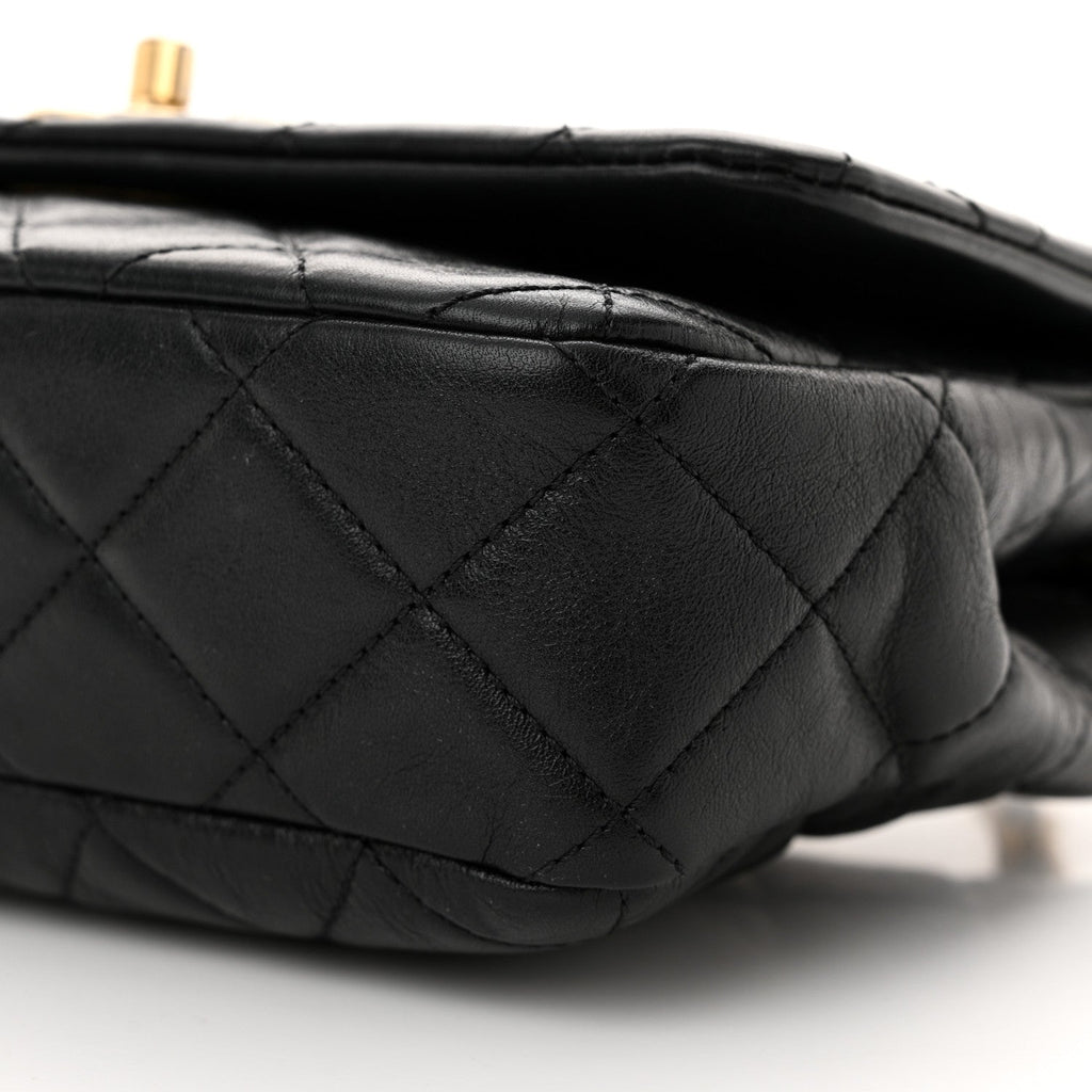 Chanel Glazed Calfskin Quilted Pearl Side Flap Black