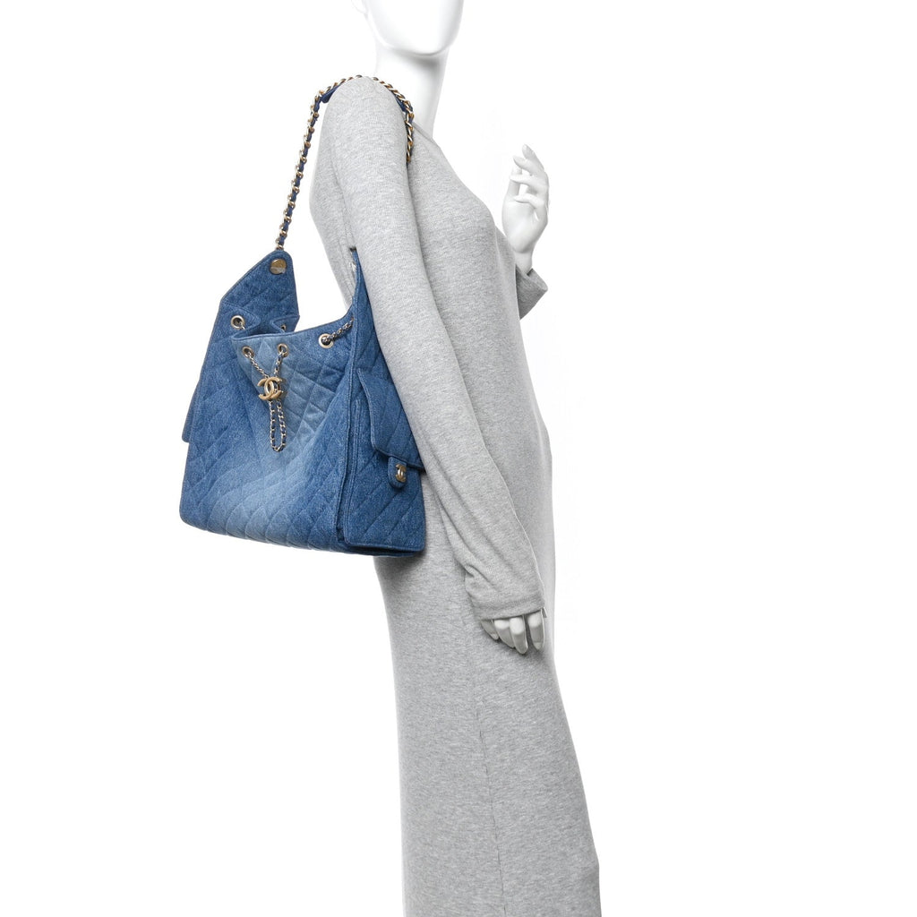 Chanel Washed Denim Quilted Medium Chanel 25 Handbag Blue