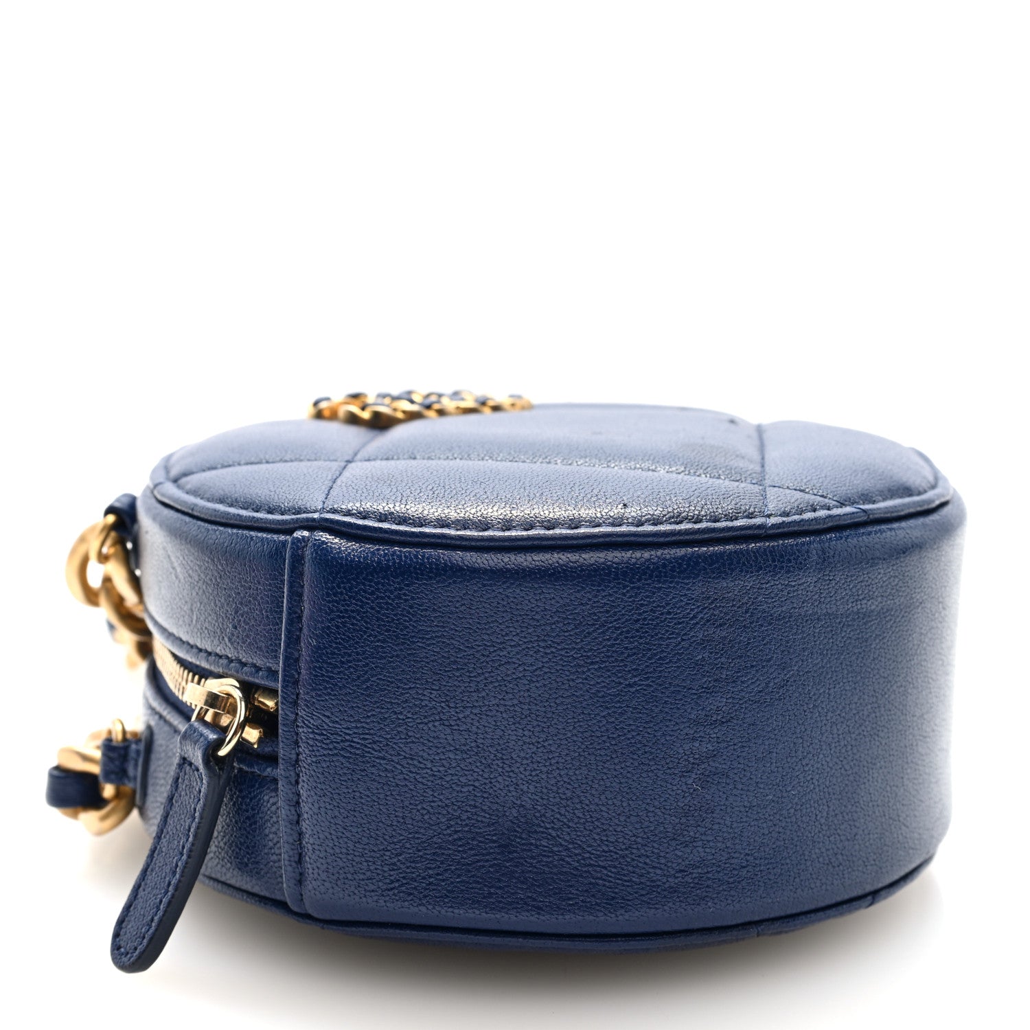 Chanel Lambskin Quilted Chanel 19 Round Clutch With Chain  Navy