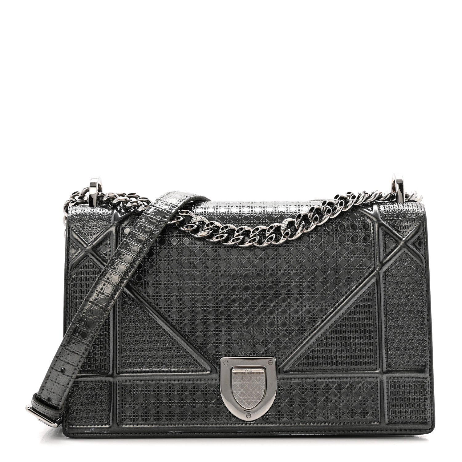 Christian Dior Metallic Patent Micro-Cannage Medium Diorama Flap Bag Onyx Black