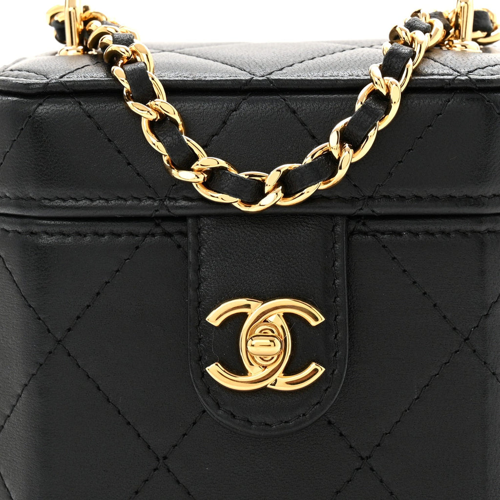 Chanel Lambskin Quilted Vanity Clutch With Chain  Black